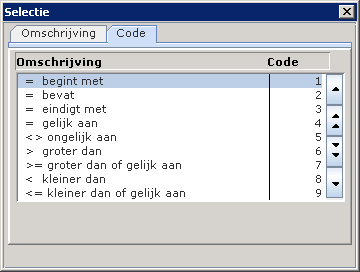 Vergelijkingssoort Selectie EBS