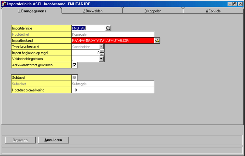 Exact importdefinities ascii