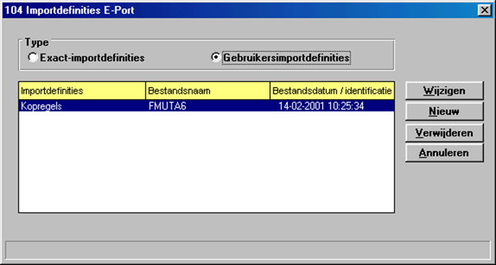 Exact gebruikersimportdefinities