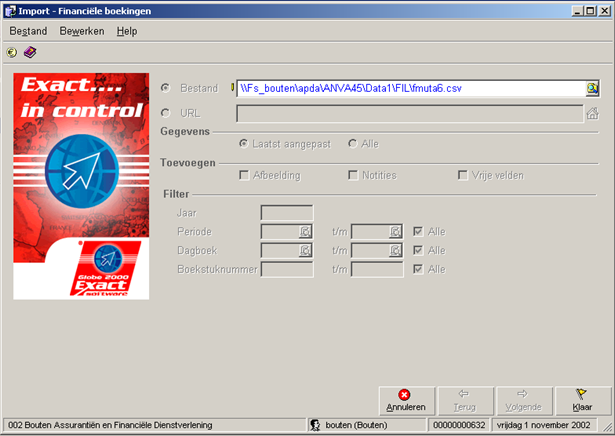 Exact import fin boek