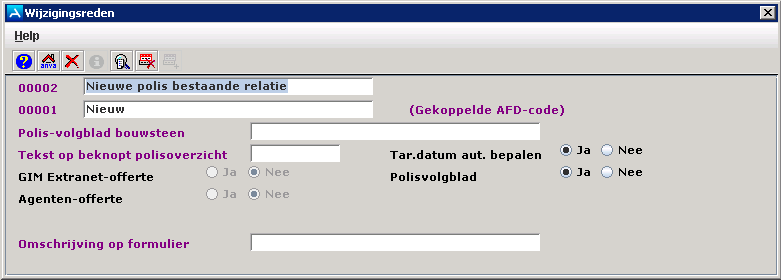 Clearing Wijzigingsreden koppelen