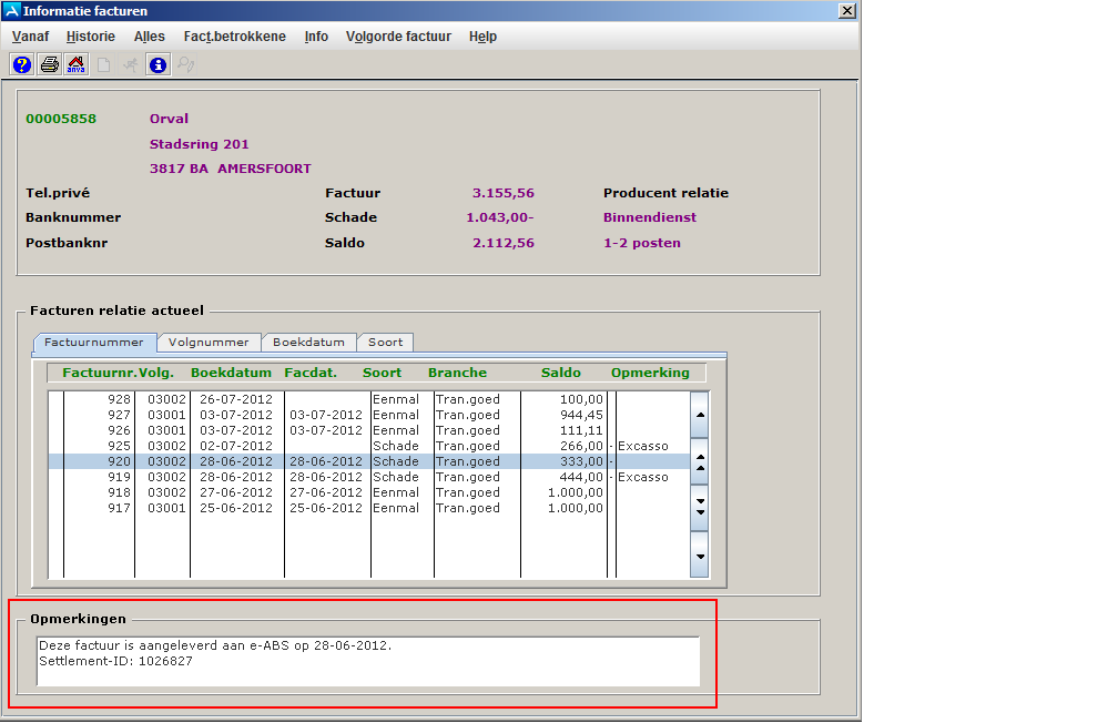 Info facturen schade