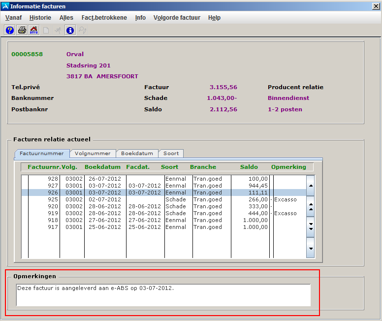 Info facturen eenm boeking
