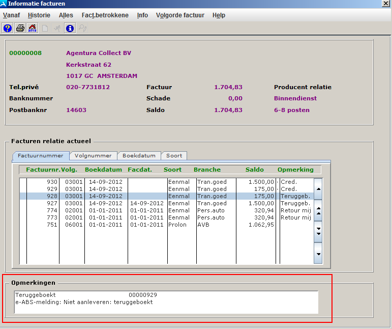 Info facturen terugboeking
