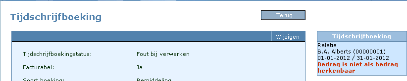 Tijdschrijfboeking foutmelding