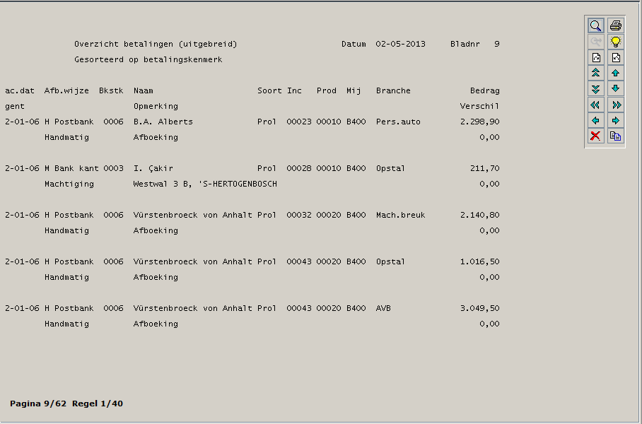 Betalingsoverzicht Uitgebreid