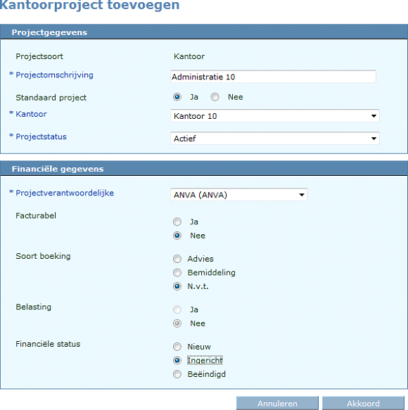 Kantoorproject toevoegen