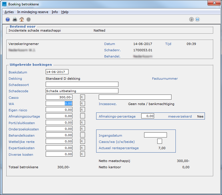 S_schadeboeking op incidentele maatschappij