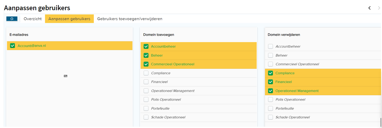 Aanpassen gebruikers sheet