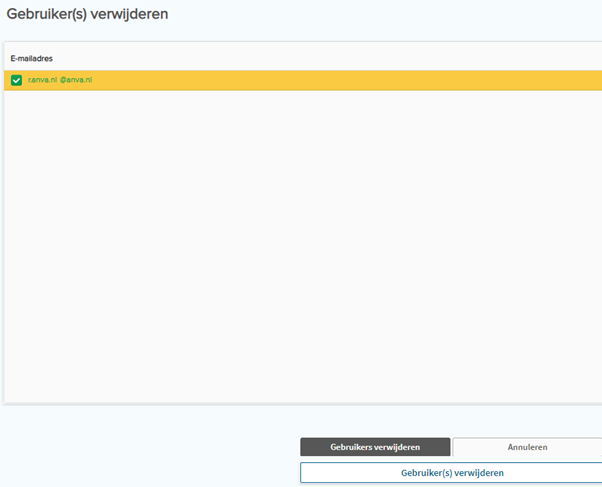 Gebruikers verwijderen scherm