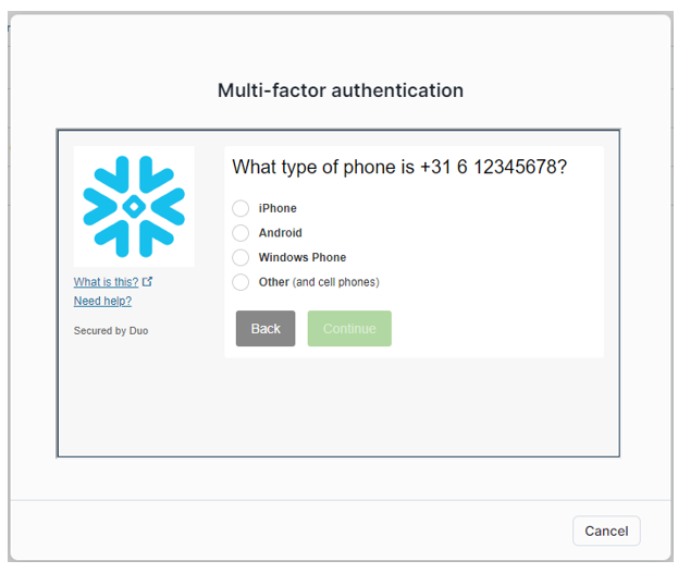 Type of Phone MFA Snowflake