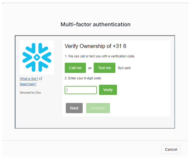 Verify ownership MFA Snowflake