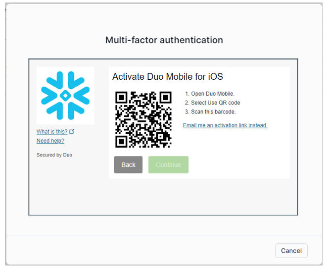 QR code MFA Snowflake