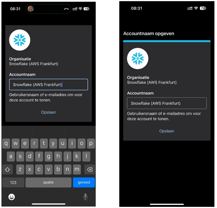 Organisatie Accountnaam MFA Snowflake