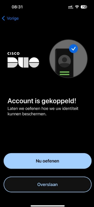 Account gekoppeld MFA Duo Mobile Snowflake